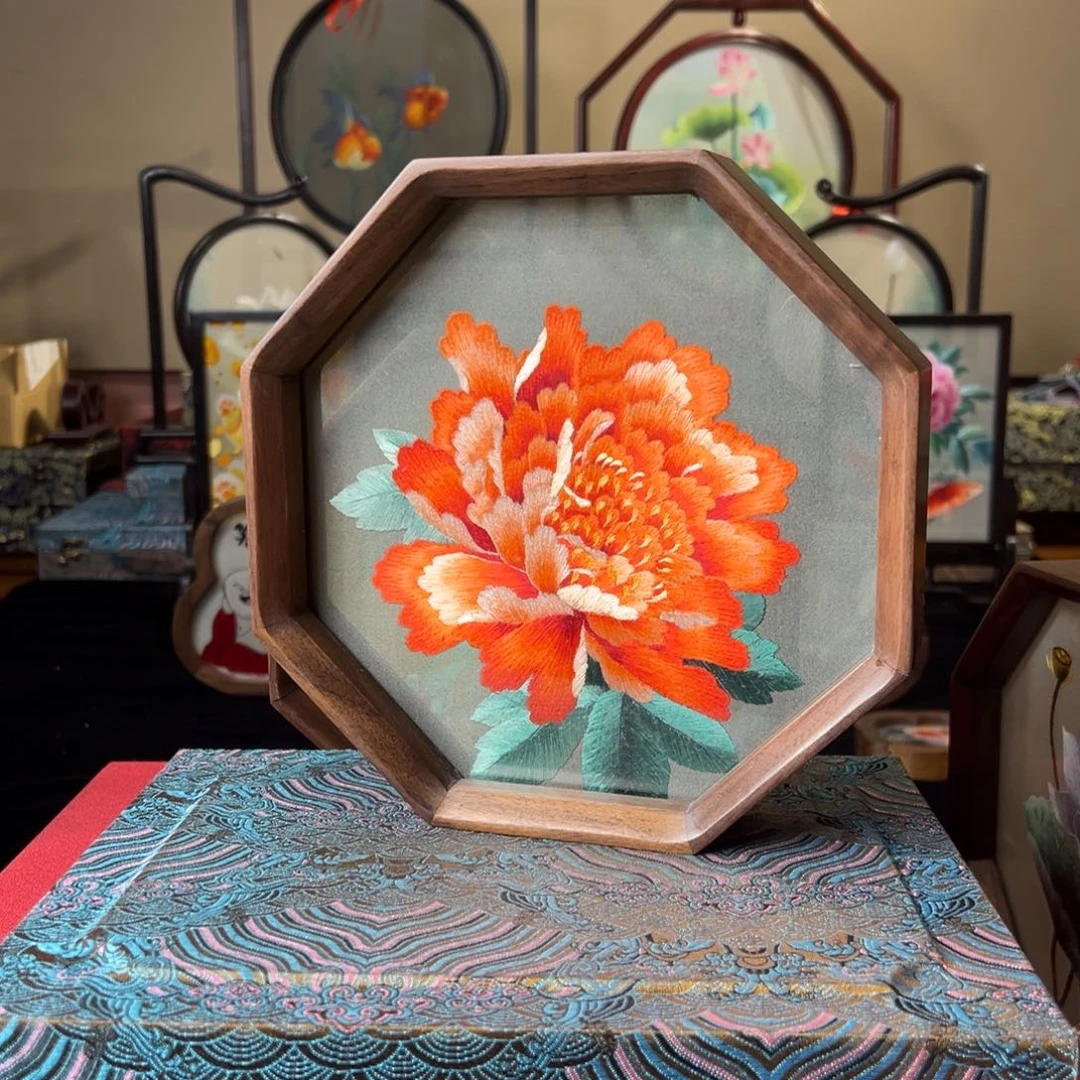 刺绣纯手工刺绣双面绣实木摆件