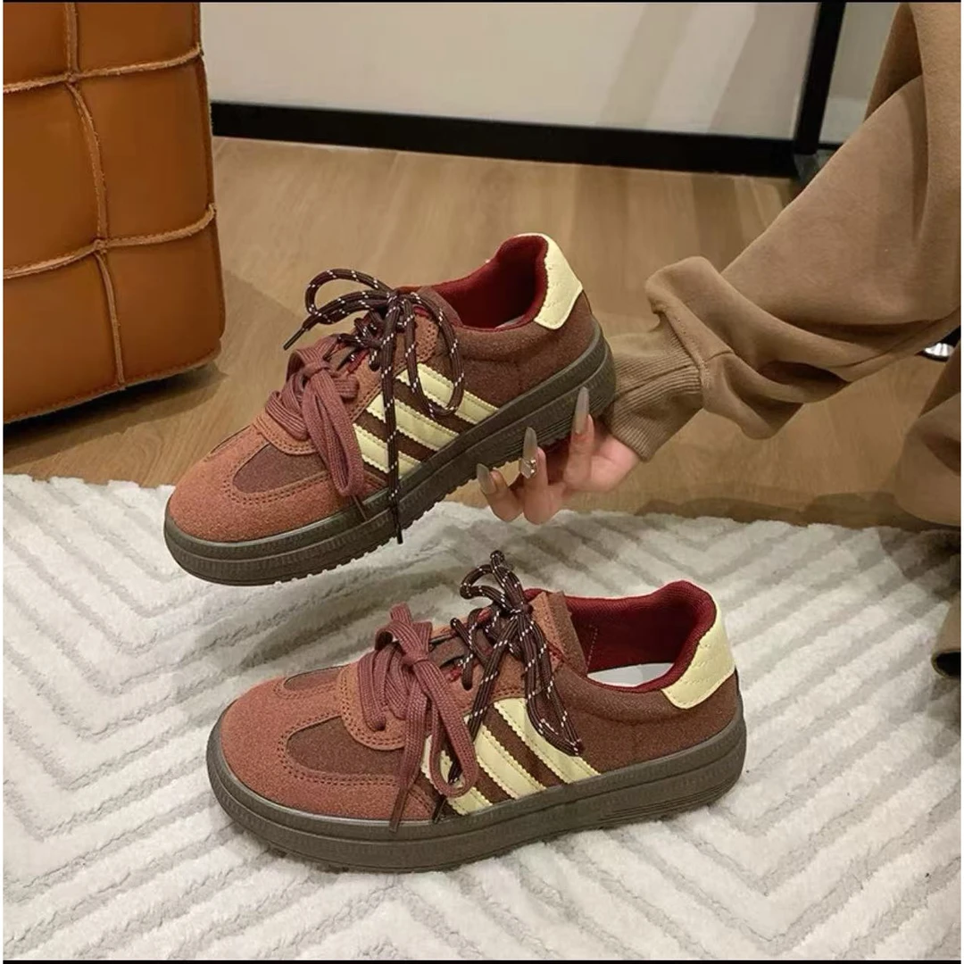 SG33 红色 休闲厚底德训鞋女春季新款平底拼色休闲百搭复古板鞋