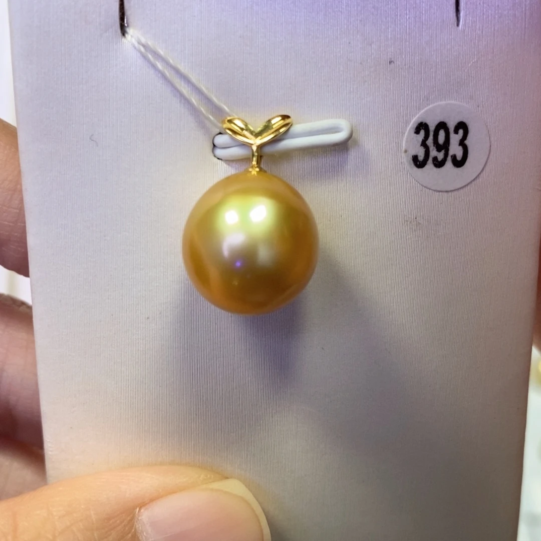 吊坠(不含链)18K金镶嵌海水珍珠茶金极强光12-13mm