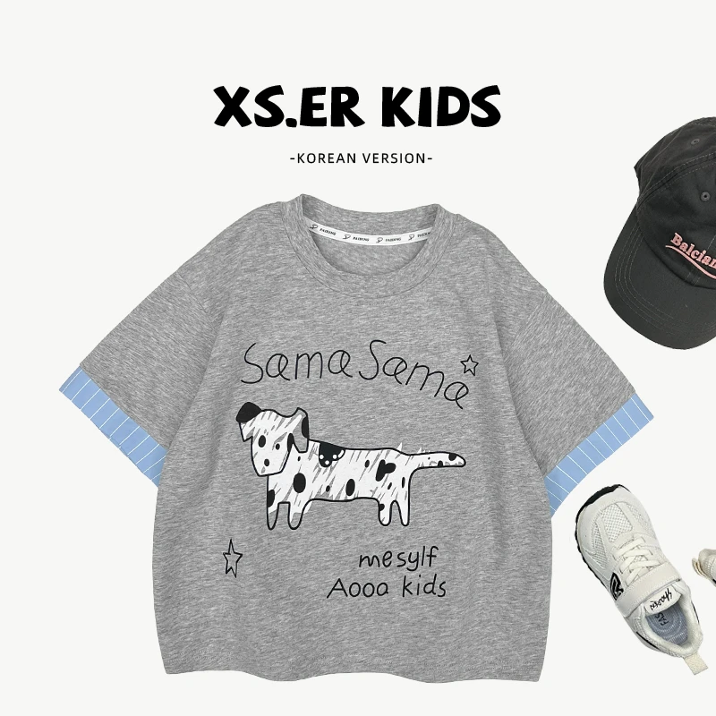 【小首尔】【斑点小狗】夏季儿童简约时尚韩版帅气休闲短袖T恤HBB7478