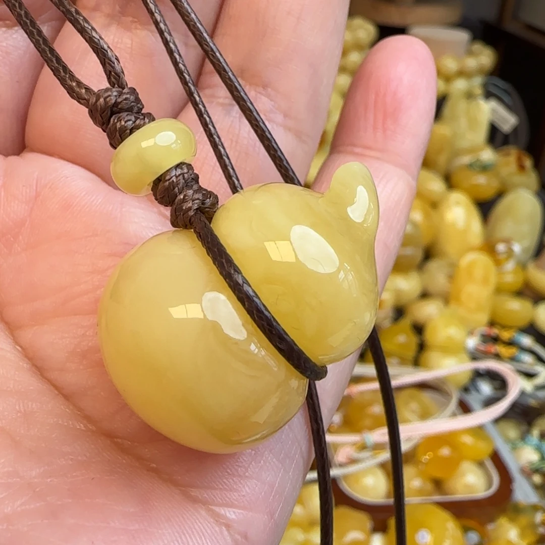 琥珀未镶嵌套链天然俄料蜜蜡葫芦吊坠