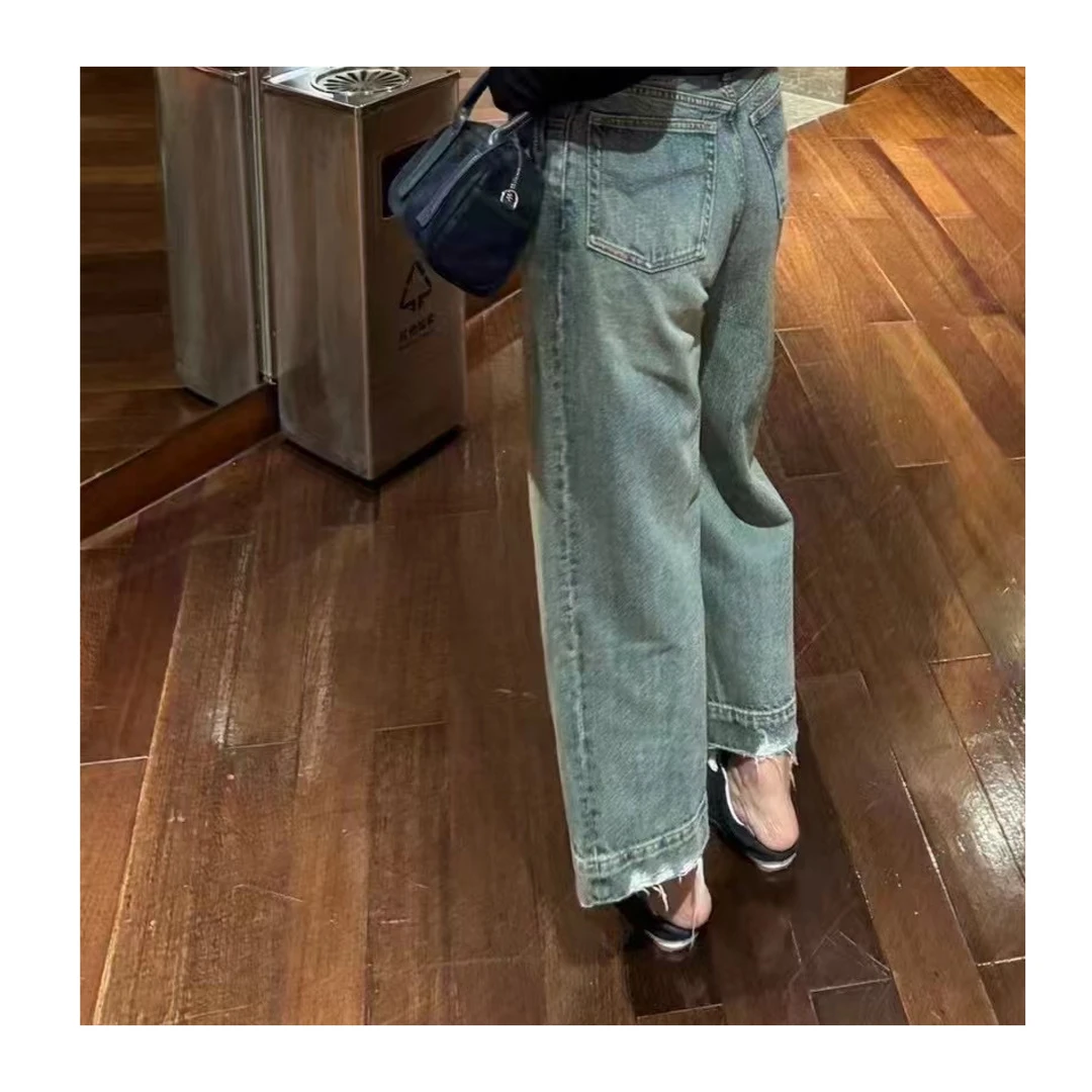 欧货款进口牛仔面料阔腿九分裤