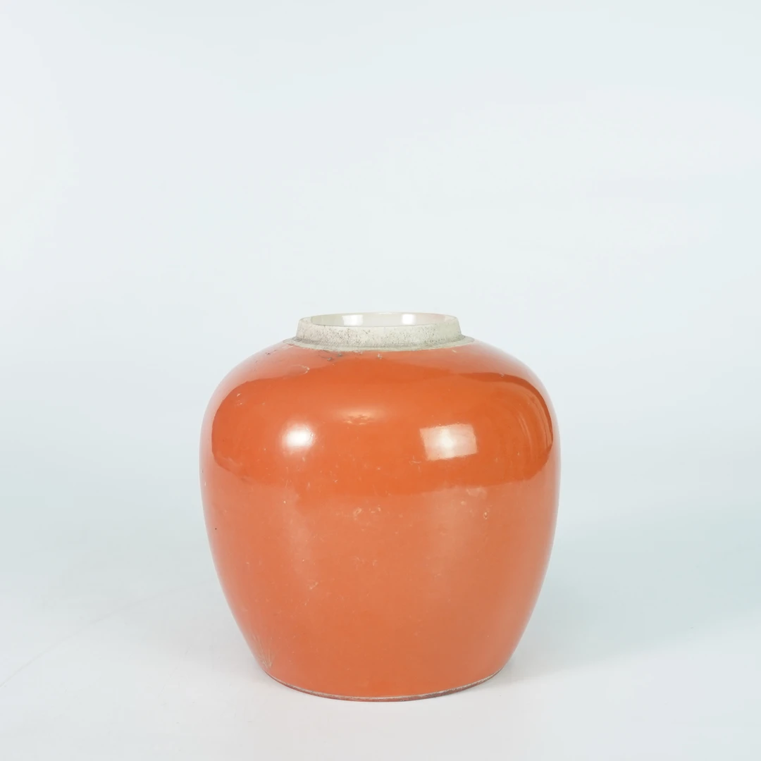 LABCB251225009【十竹斋】晚清珊瑚红釉赏罐