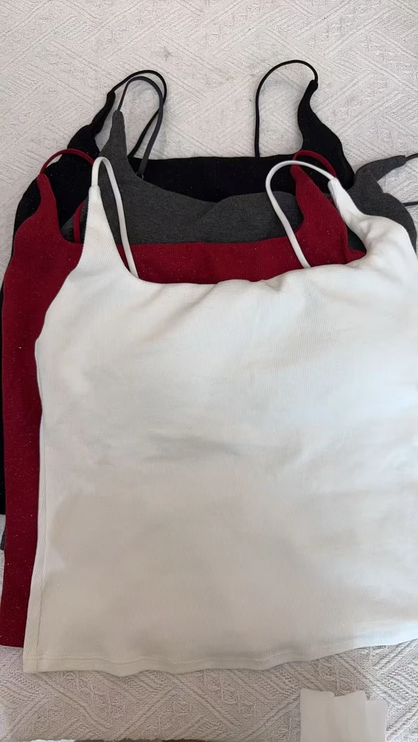 细肩带杯垫一体闪片背心吊带1098