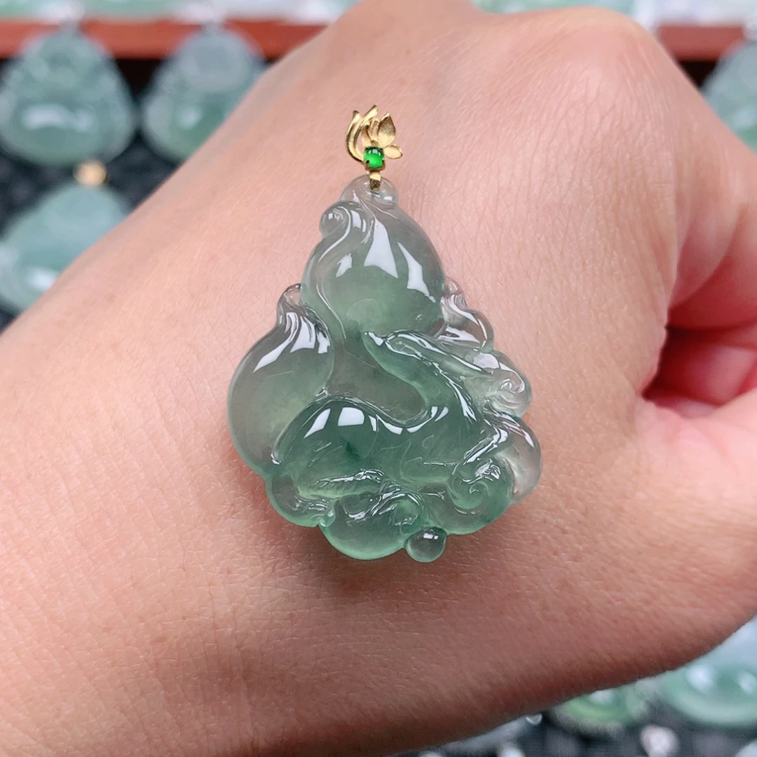 翡翠18K金镶嵌吊坠(不含链)