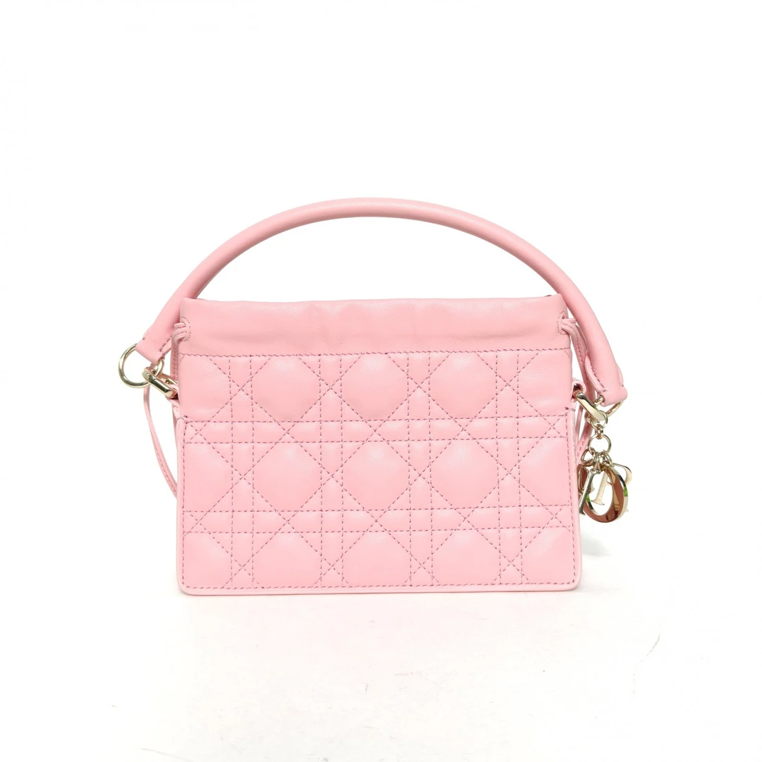 99新 DIOR/迪奥 【小花黑黑】Milly 抽绳福袋包 粉色 金扣