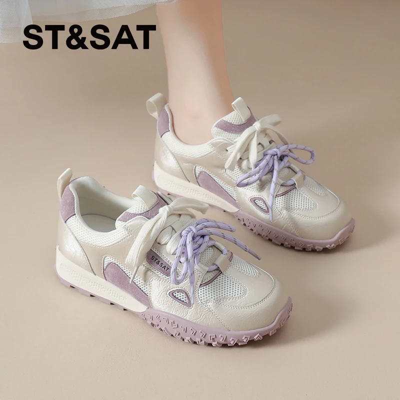 星期六夏季新款网面增高老爹鞋女潮透气休闲时尚百搭厚底德训鞋子