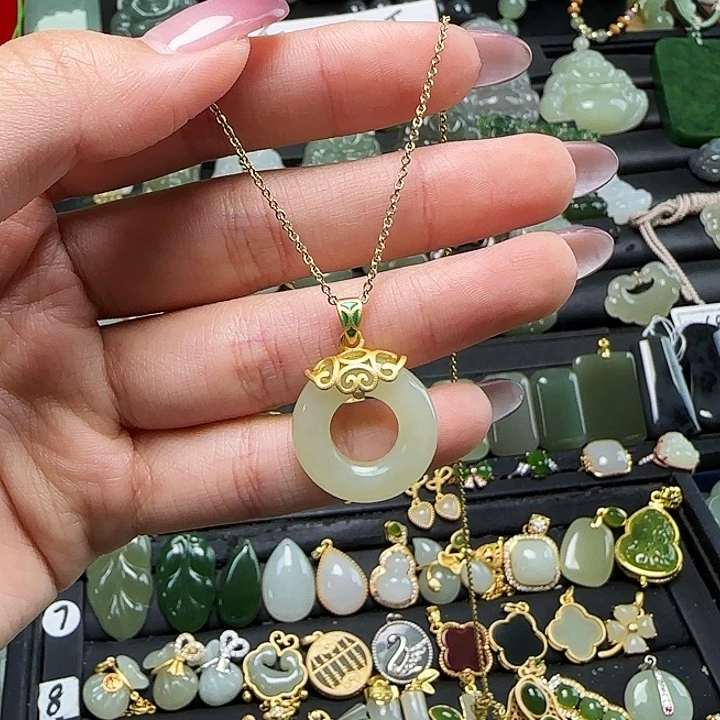 颈饰银S925镶嵌和田玉送链子送绳