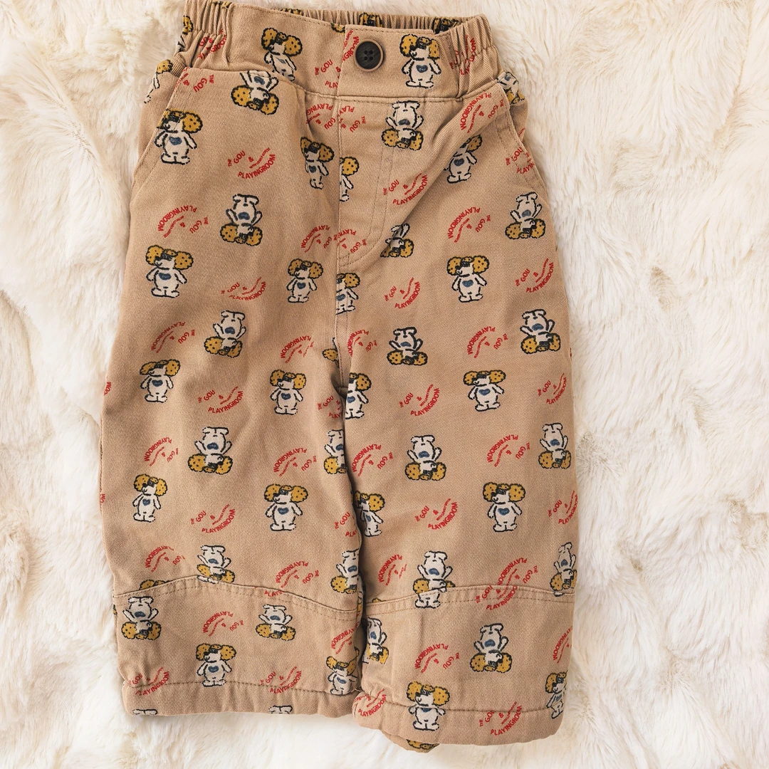 男童加绒裤子冬季2025新款儿童冬装可爱印花直筒裤宝宝百搭阔腿裤