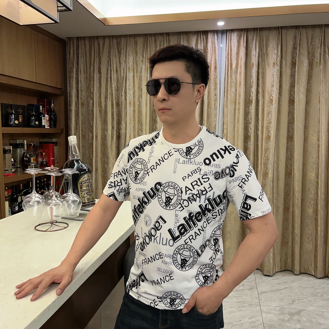 2025夏季男士新款潮流图案字母印花上衣时尚短袖T恤高品质12302