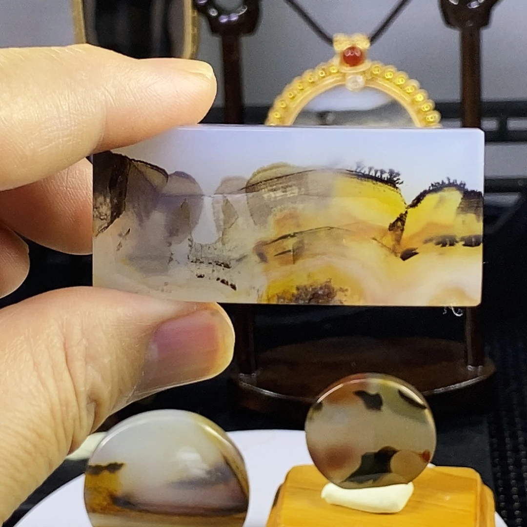 合成碳硅石非金属时尚图纹画面石饰品