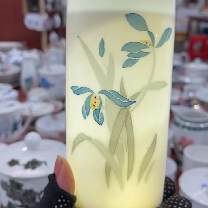 陶瓷醴陵手绘釉下五彩15厘米高花插