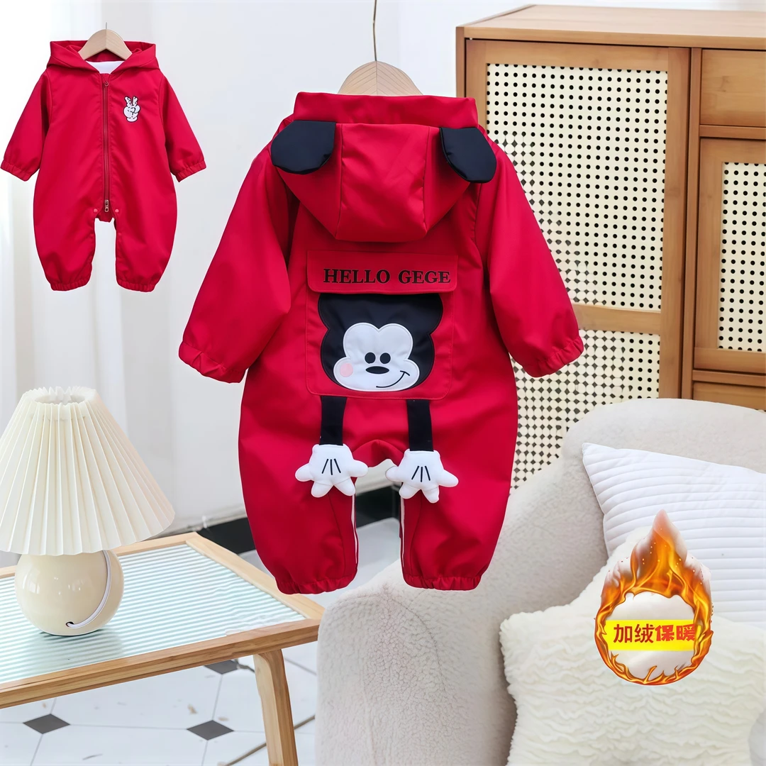 J 新款加绒秋款男女宝超萌可爱米奇满月百天周岁年服外出哈衣Q104