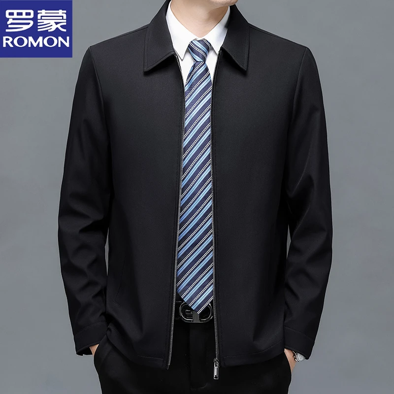 罗蒙春季男士翻领行政夹克时尚休闲外套简约百搭防风中年商务男装