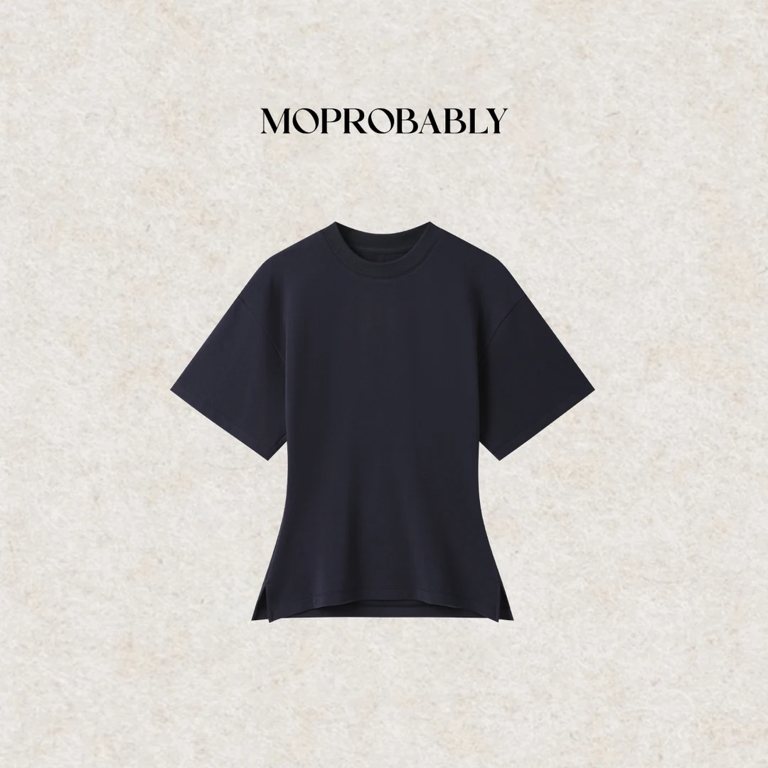 Moprobably李予诺「轻婉」极简设计收腰小开叉短袖T恤L5147095