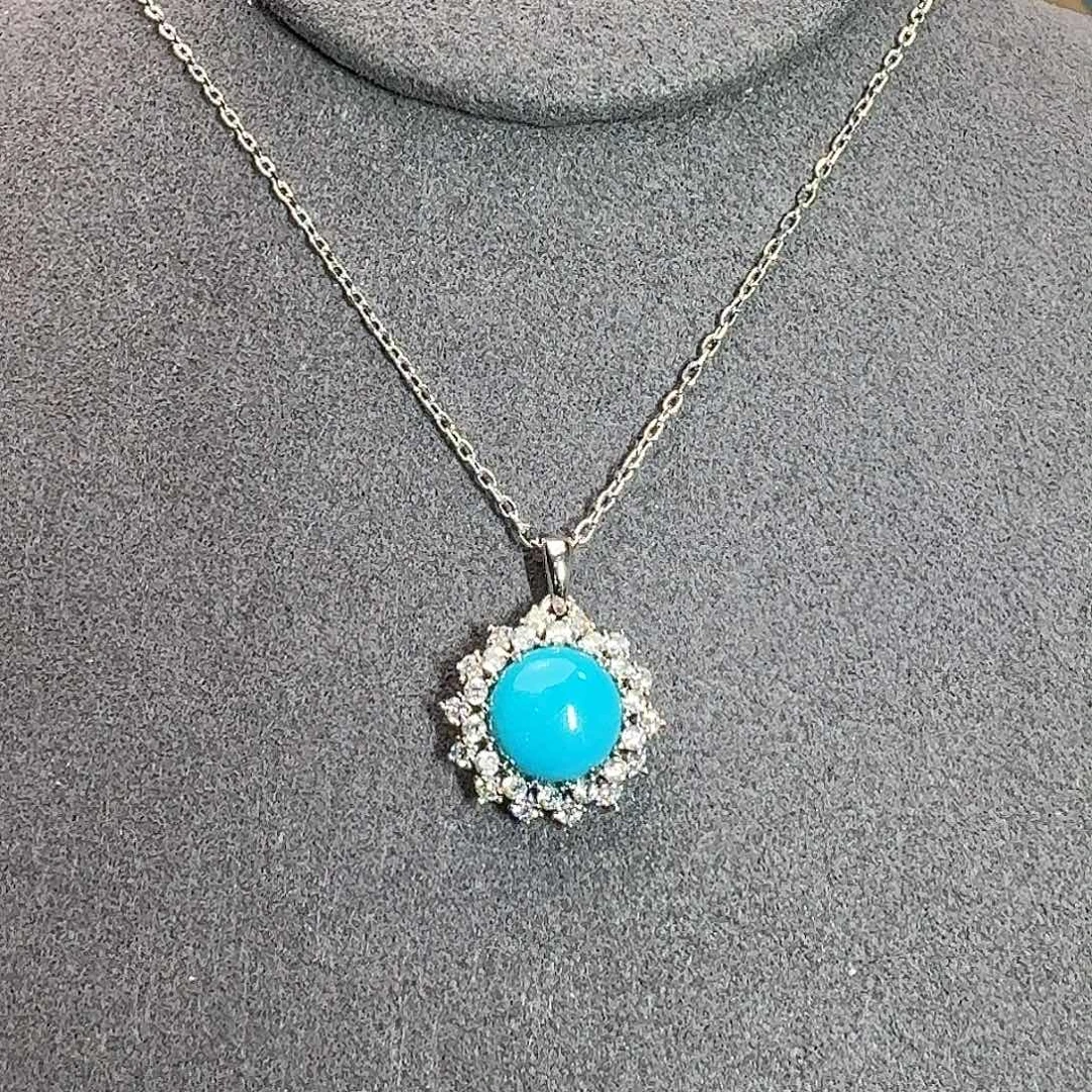 绿松石银S925镶嵌珠宝奇石精致暴暴蓝项链