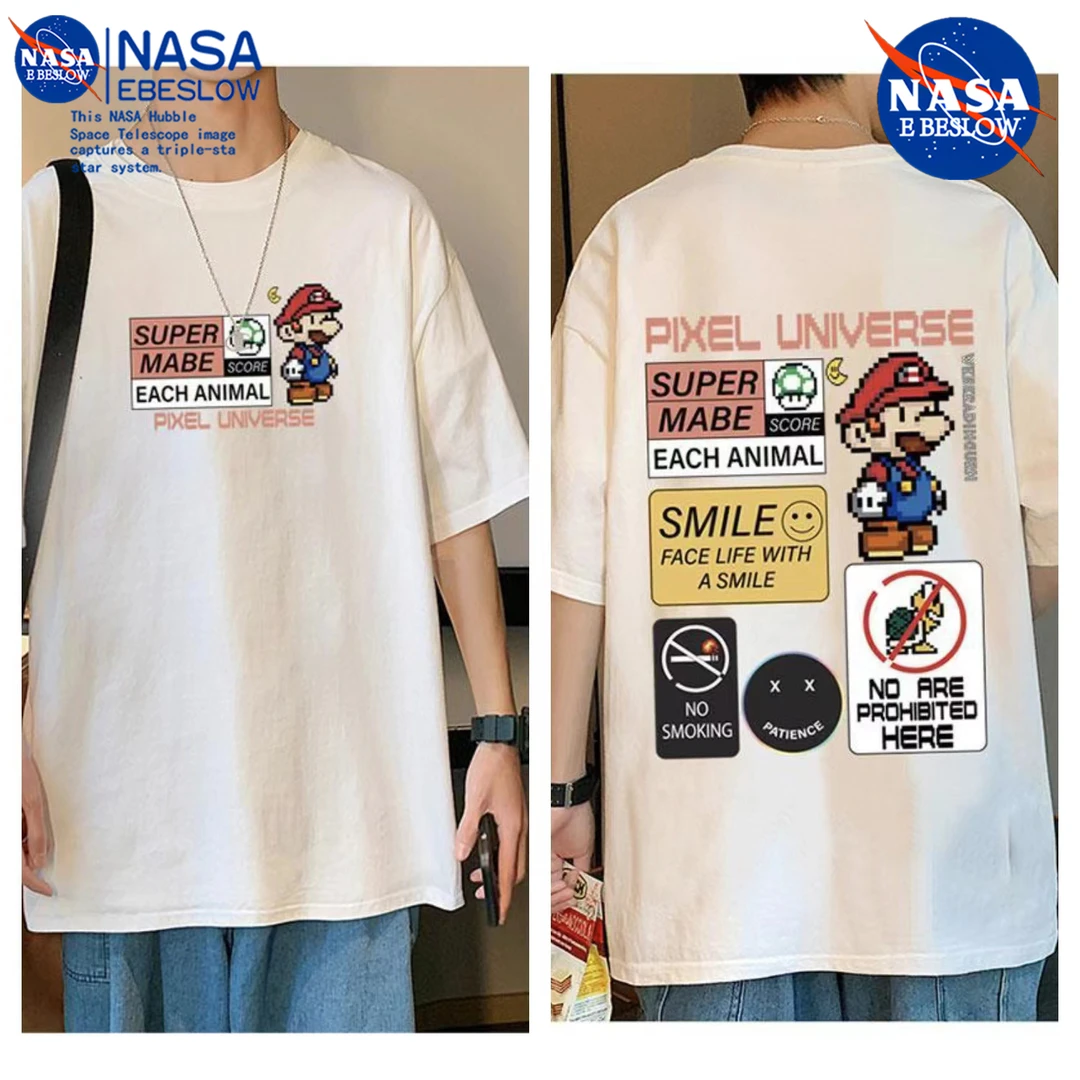 NASA春夏季圆领短袖t恤男女同款印花T恤宽松百搭大码半袖背心打底