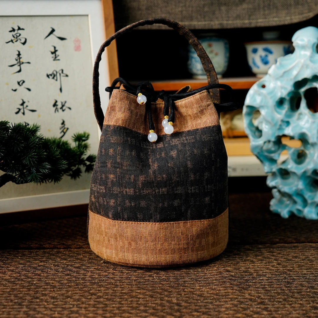 【慢蓝】【麦田】老茶客柞蚕丝拼接发财桶/带斜跨绳预售 慢蓝S0881