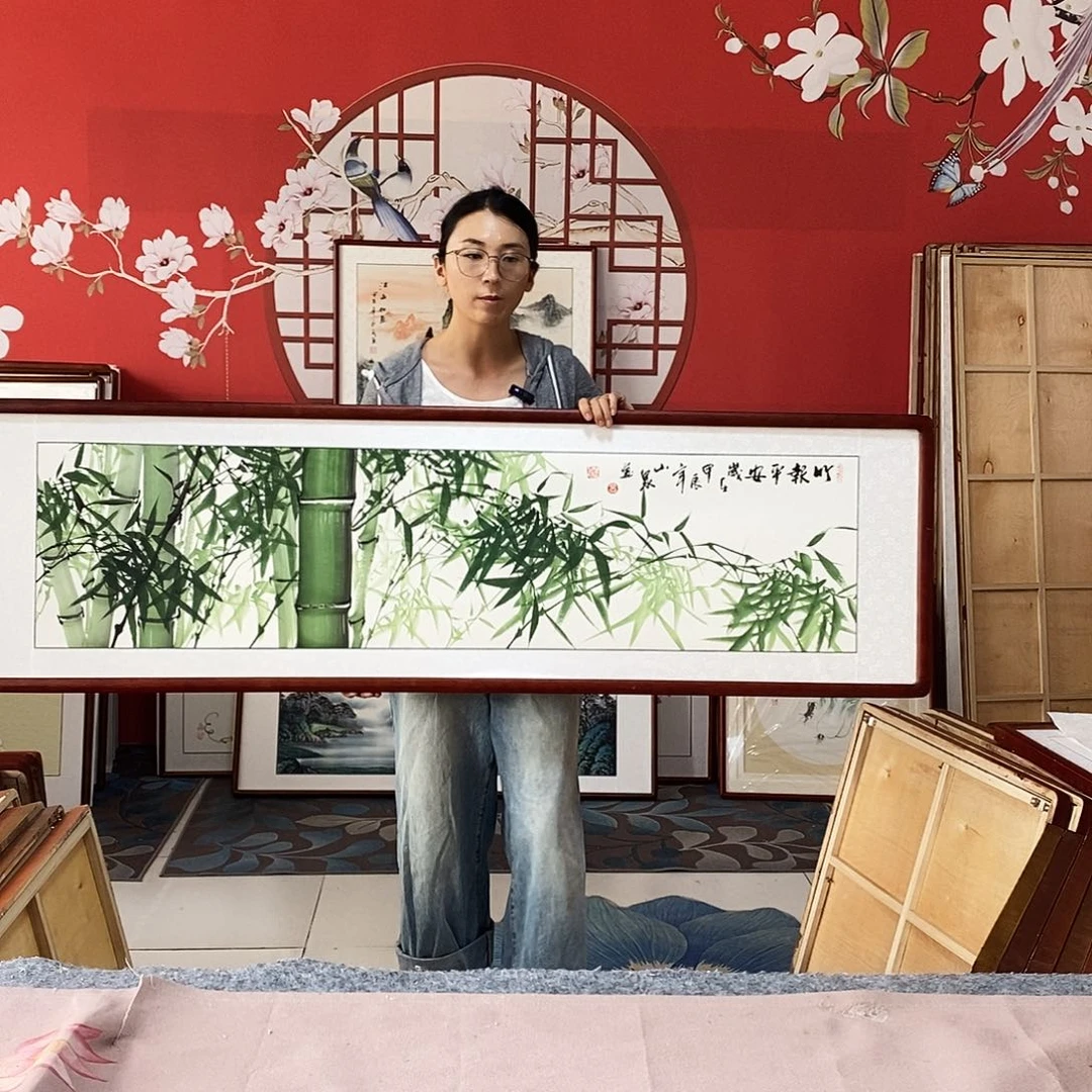 国画手写手绘带框包邮47✖️162