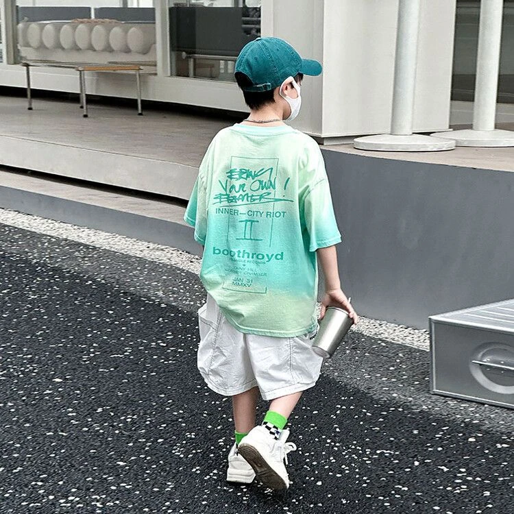 男童短袖t恤2025夏季新款炸街痞帅中大童夏装T男孩扎染儿童夏装