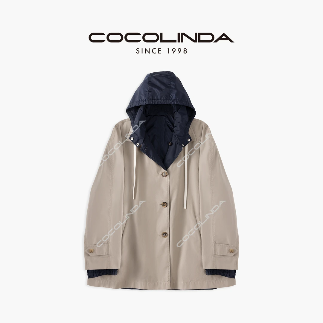 COCOLINDA | 100%棉宽松连帽抽绳正反两穿风衣外套C2851