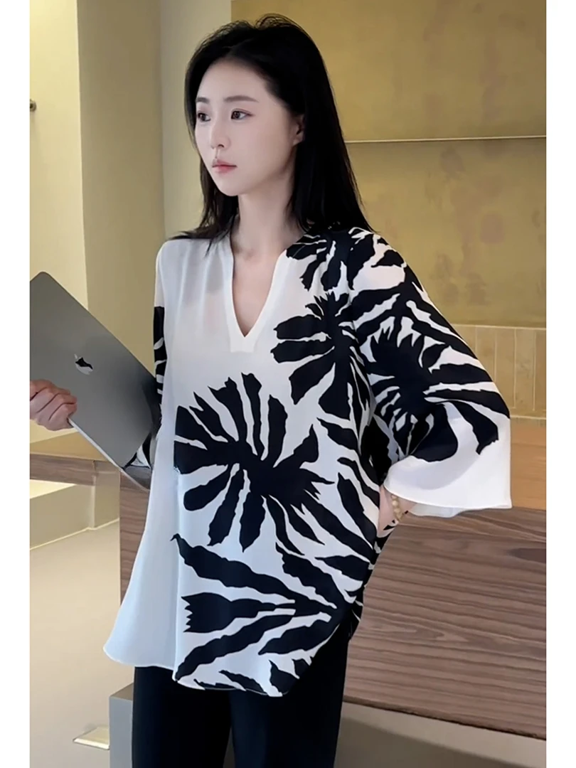 夏季法式小资气质重要场合小衫高级感轻奢减龄洋气七分袖印花衬衫