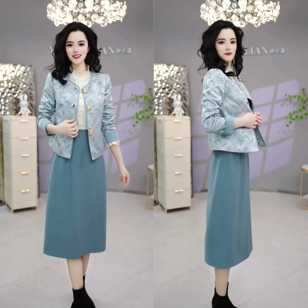 外套+连衣裙2025春季国风减龄时尚气质洋气套装连衣裙两件套M-4XL