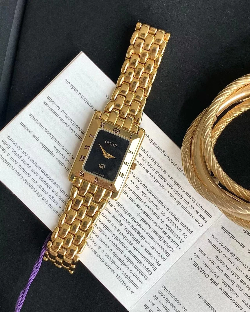 95新 GUCCI/古驰 方形黑金中古女表 15544648