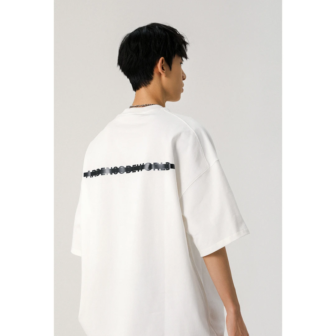 重磅白色t恤男夏季美式潮牌字母印花短袖青少年圆领宽松纯棉半袖