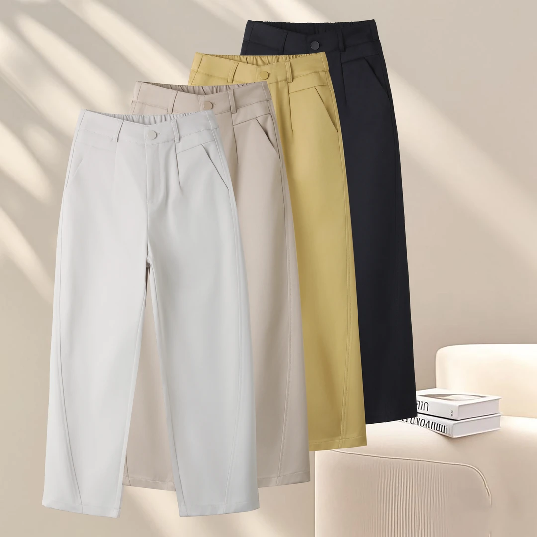 米白色直筒裤女2025年春夏季新款高腰显瘦小个子哈伦裤百搭西装裤
