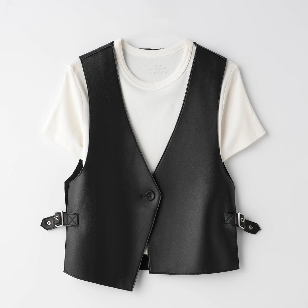 2025春季新款真皮马甲女短款修身时尚百搭欧美气质绵羊皮马夹背心