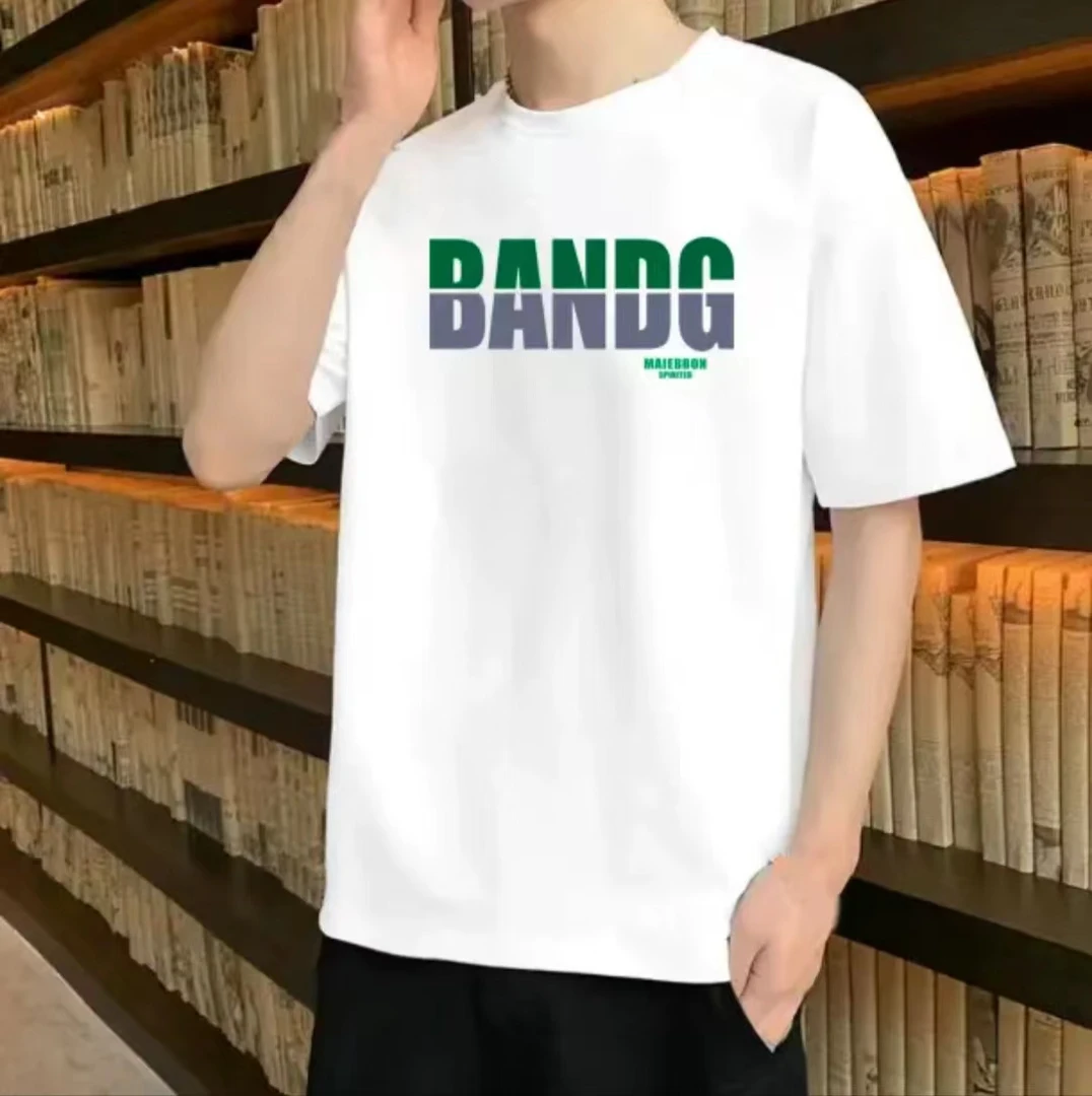 纯棉联名款潮牌运动男士休闲圆领白色印花短袖