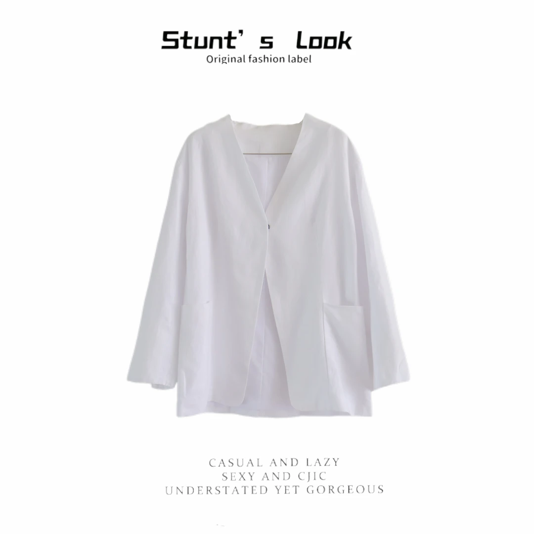 老钱风 亚麻混纺一粒扣V领西服1540