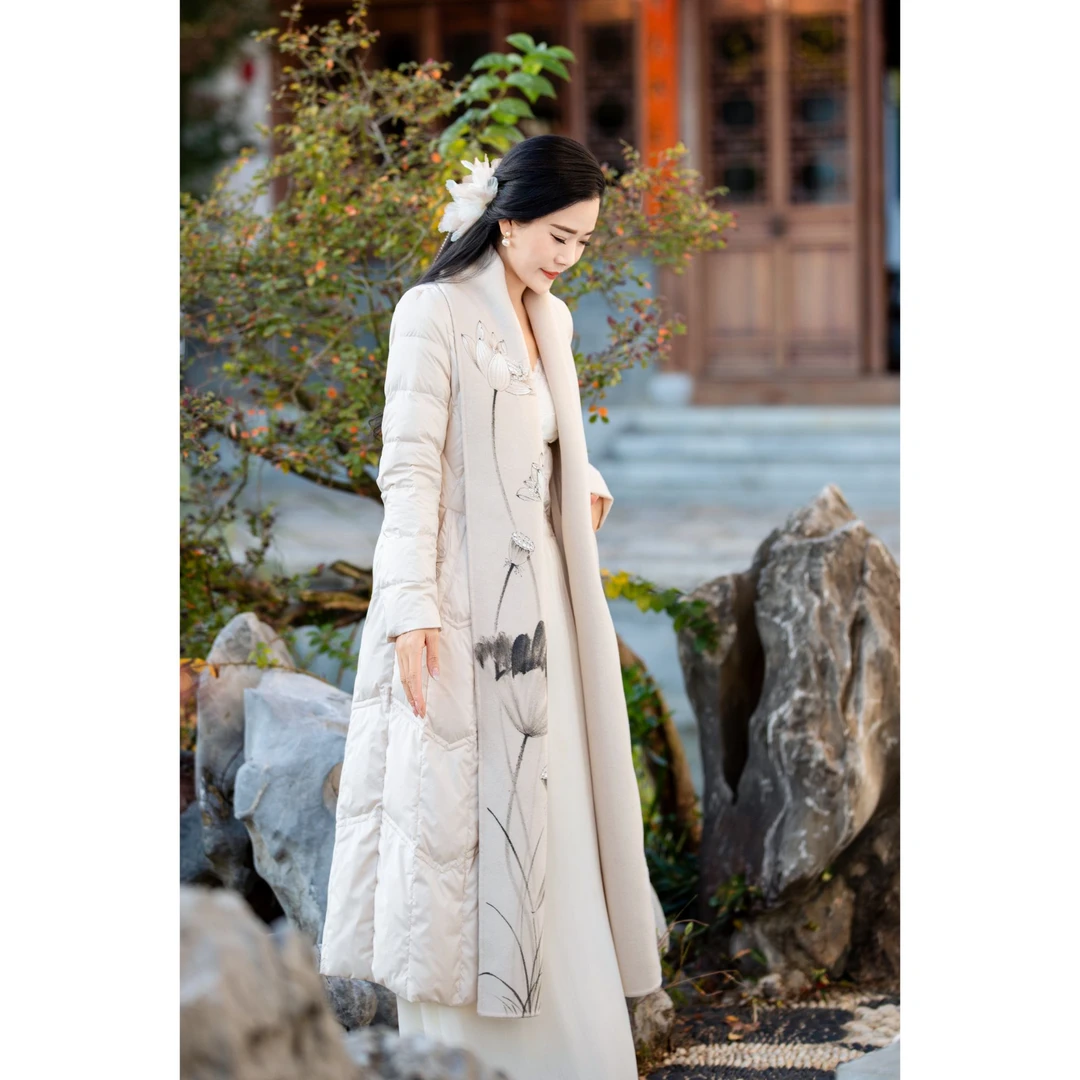 秋黛 新中式国风羽绒服冬季长款收腰羽绒服