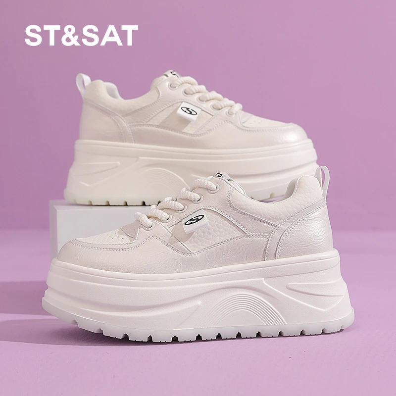星期六6cm厚底小白鞋女2025春季新款复古百搭小个子休闲板鞋女款