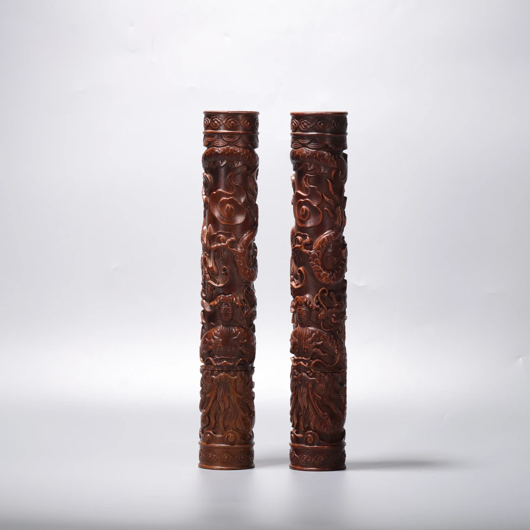 lot27  Z清代  雕龙香筒一对