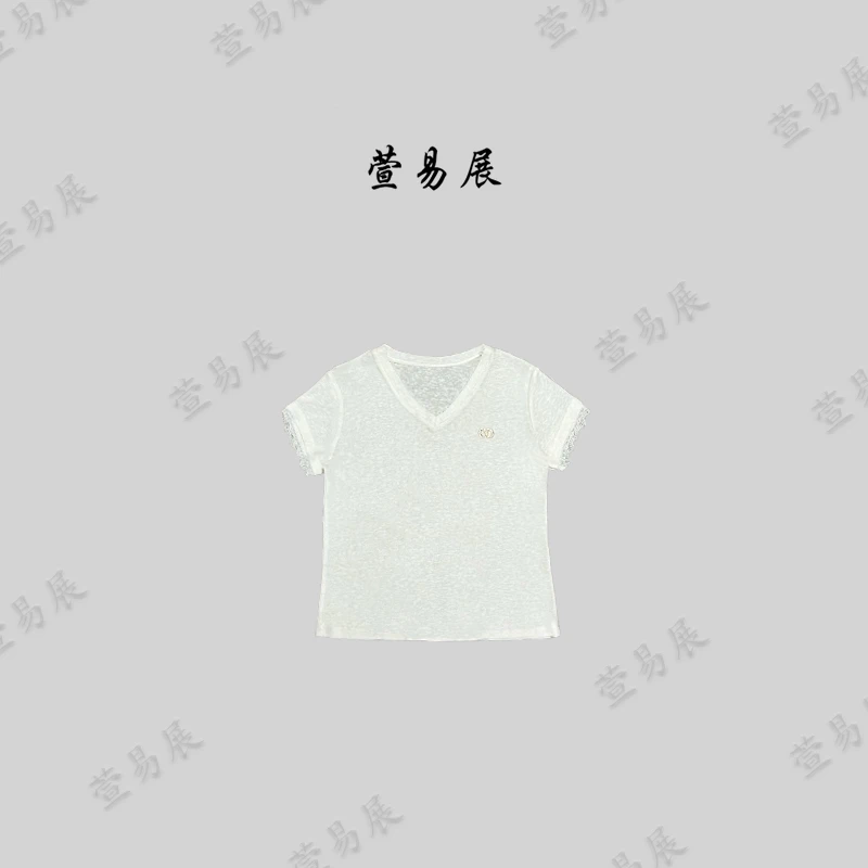 萱易展-“天奴T”轻奢复古纯色百搭修身显瘦蕾丝饰边T恤-TX031202