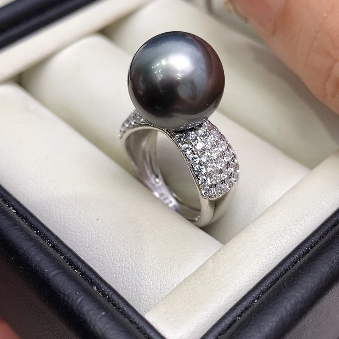银S925镶嵌戒圈海水珍珠子**雅12.9mm