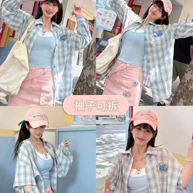 【森系蓝莓三件套】夏日多巴胺女衬衫+吊带+发夹学生时尚休闲三件套