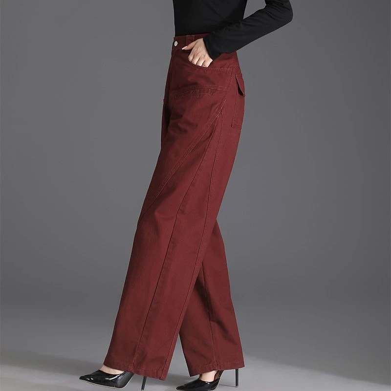 2025秋冬加绒安可拉红色女裤高腰阔腿灯笼裤大码镰刀裤子百搭长裤