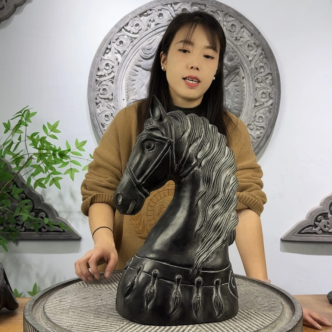 石材青石雕刻马首摆件高度40厘米