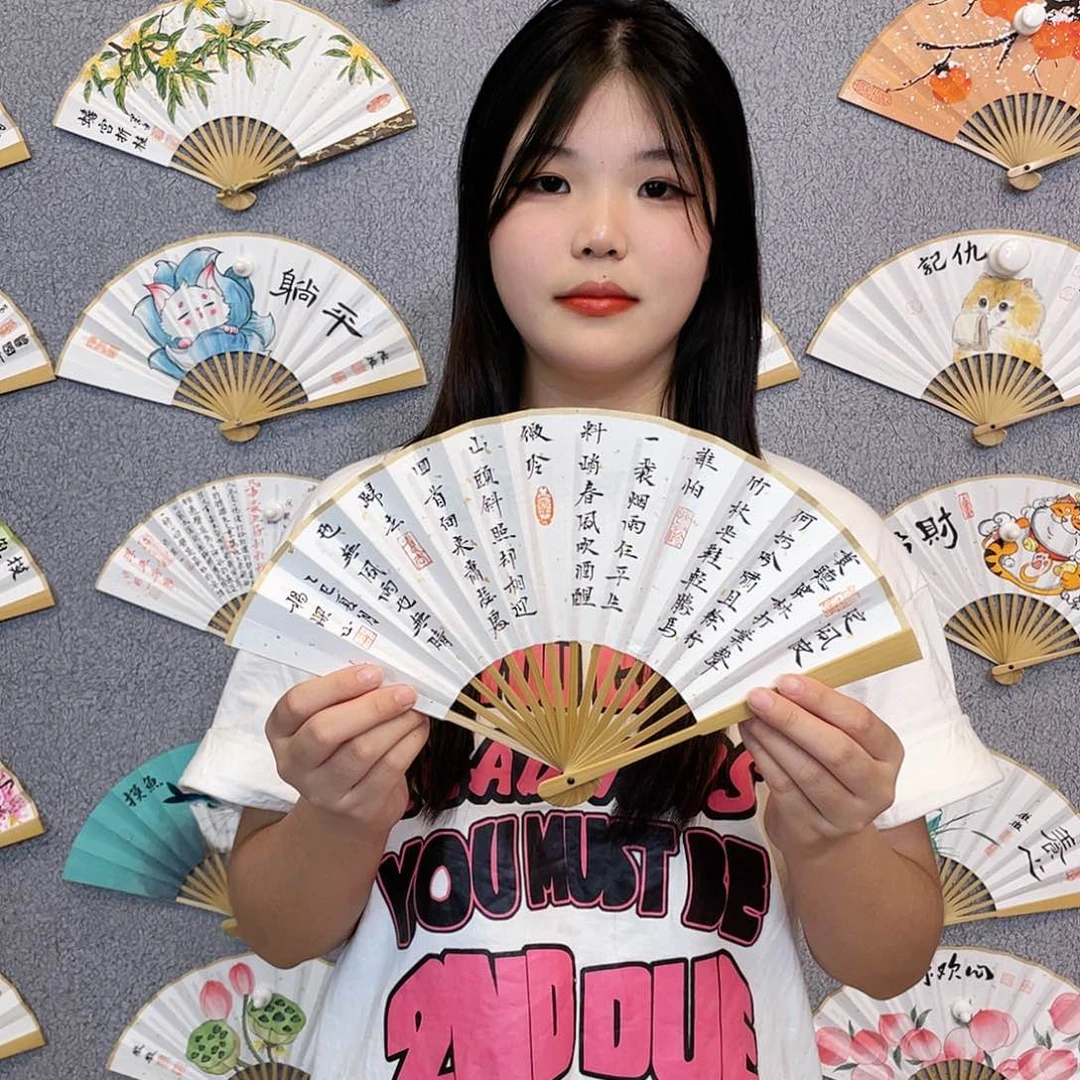 书法6寸玉竹-纯手绘-文玩扇骨（默认粘好）