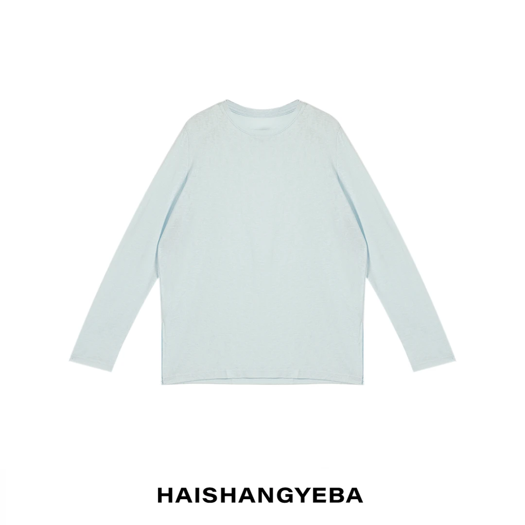【海上叶爸】新款2025春夏百搭莱赛尔圆领套头宽松休闲长款T恤