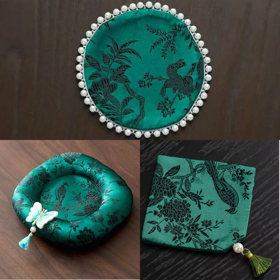 绿色织锦壶承杯垫