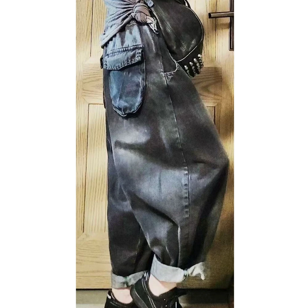 museguhui/木色古汇603#纯色牛仔设计款大口袋牛仔裤