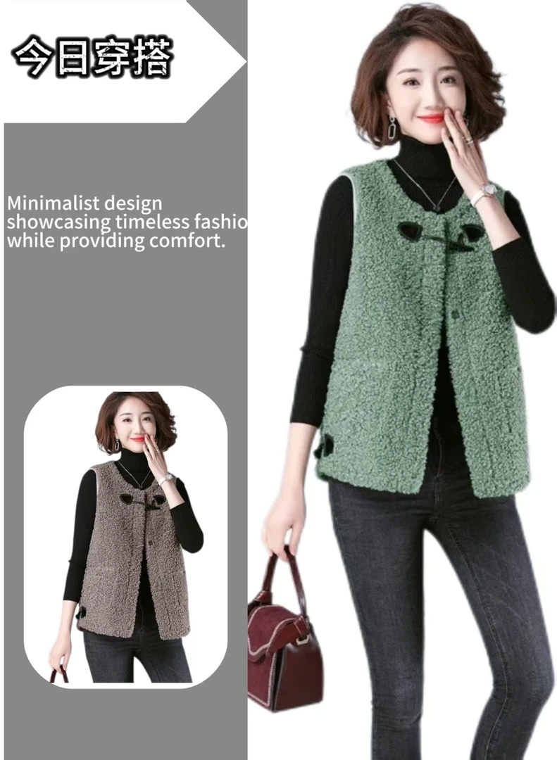 爆款仿羊羔毛马甲女宽松显瘦皮毛一体外穿秋冬新款背心大码女装