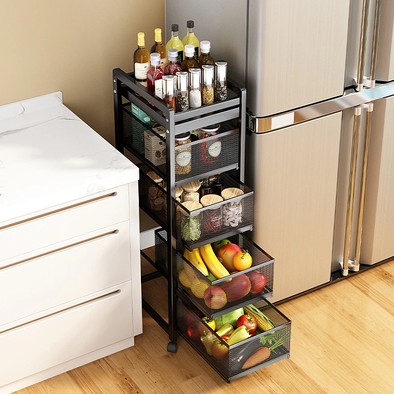 夹缝蔬菜置物架厨房极窄菜篮子收纳筐窄抽屉式果蔬水果放菜架子