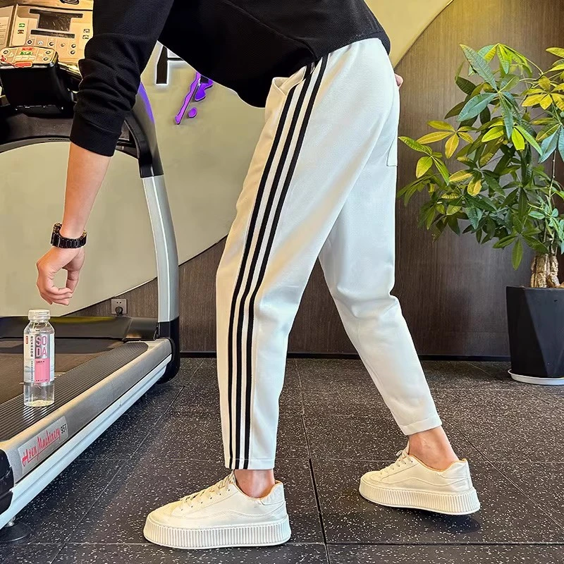 仓石一树条纹运动裤子男士2025夏季薄款九分裤潮牌轻奢痞帅男装