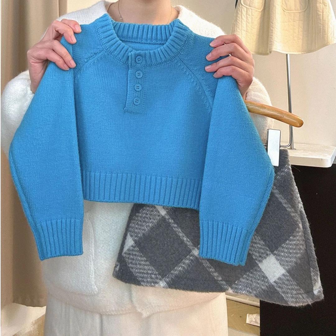 小七-2025冬季新款女童插肩袖针织毛衣+灰色毛呢加厚格子裙套装