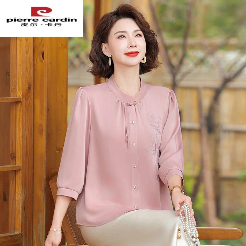皮尔卡丹妈妈夏装2025新款时尚减龄衬衫新中式中老年女装洋气雪纺